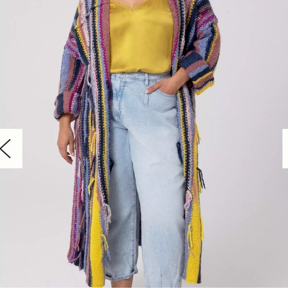 Anthropologie Multicolor Striped Cardigan Boho Chic Chunky Knit Bohemian Layer - Picture 7 of 14